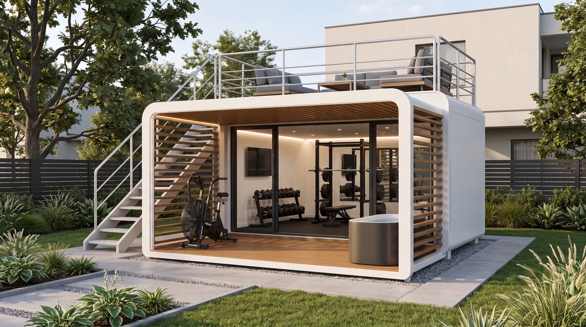 A white Fury Co portable studio gym unit